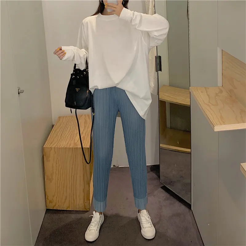 Alien Kitty/Свободные плиссированные удобные спортивные брюки с разрезом однотонные