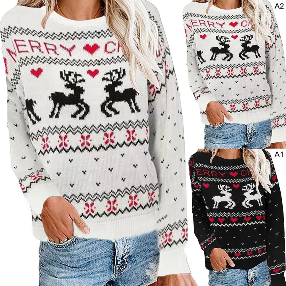 Fashion Sweater Acrylic Fibers Merry Christmas Sweaters Women Long Sleeve Autumn Winter Deer Print Pullover Jumper Tops New N5 | Женская
