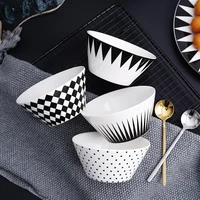 geometric ceramic bowl black white round fruit soy sauce vinegar ketchup salad cutter bowl nodool ramen bowls home tableware
