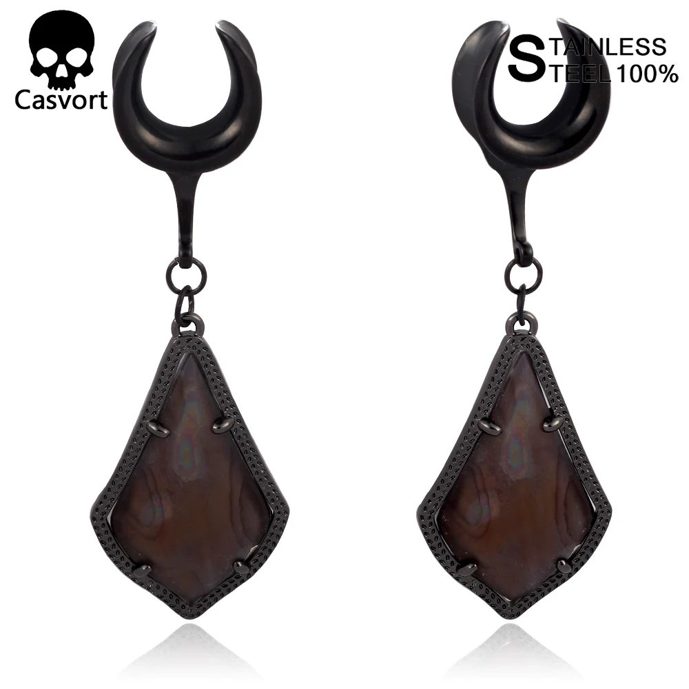 

Casvort 2 PCS Saddle Ear Hanger Weight Stainless Steel Dangle Plugs Ear Gauges Piercing Body Jewelry Piercing（8mm-25mm））
