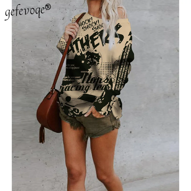 Футболка женская с принтом газеты Уличная Повседневная Свободная модная