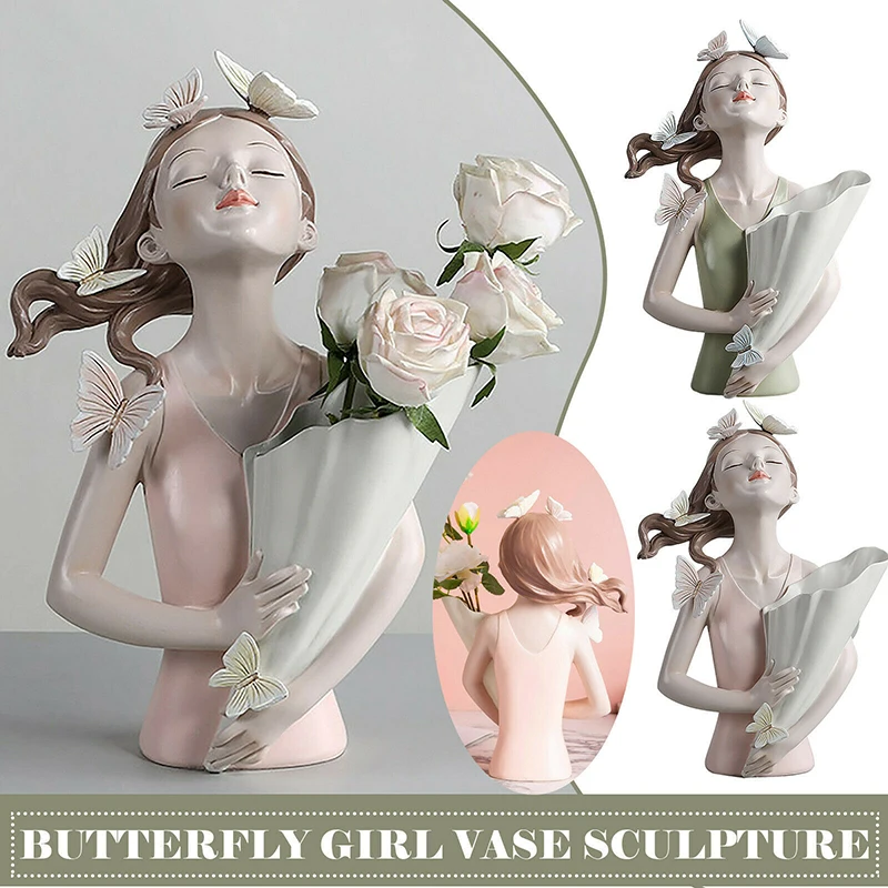 

Beautiful Butterfly Girl Sculptures Vases Countertop Vases Home Decor Gift Flowers Vases Ornaments For Home Office PW