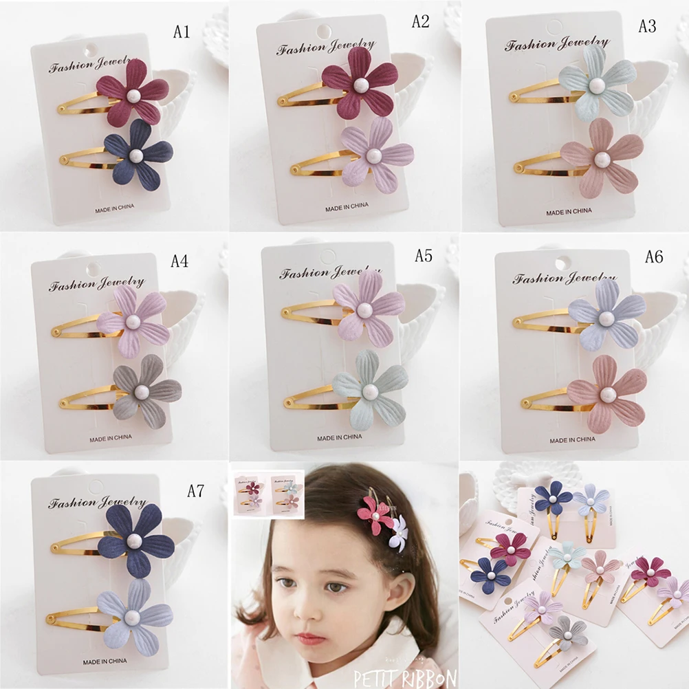 

2Pcs Floral Hairpins Cute Headwear Flower Clip Baby Hair Clips Children Hair happy