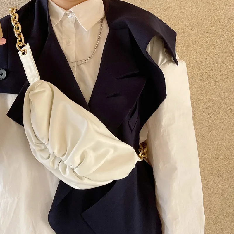 

Fashion Thick Chain Armpit Crossbody Bags 2021 New Quality Soft Leather Women Designer Handbag Luxury Pleated Cloud Shoulder Bag