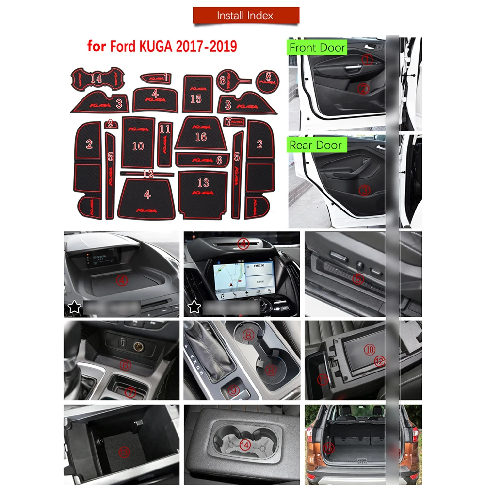 Для Ford KUGA Escape MK2 Facelift C520 2017 2018 2019 резиновый противоскользящий коврик для двери Groove