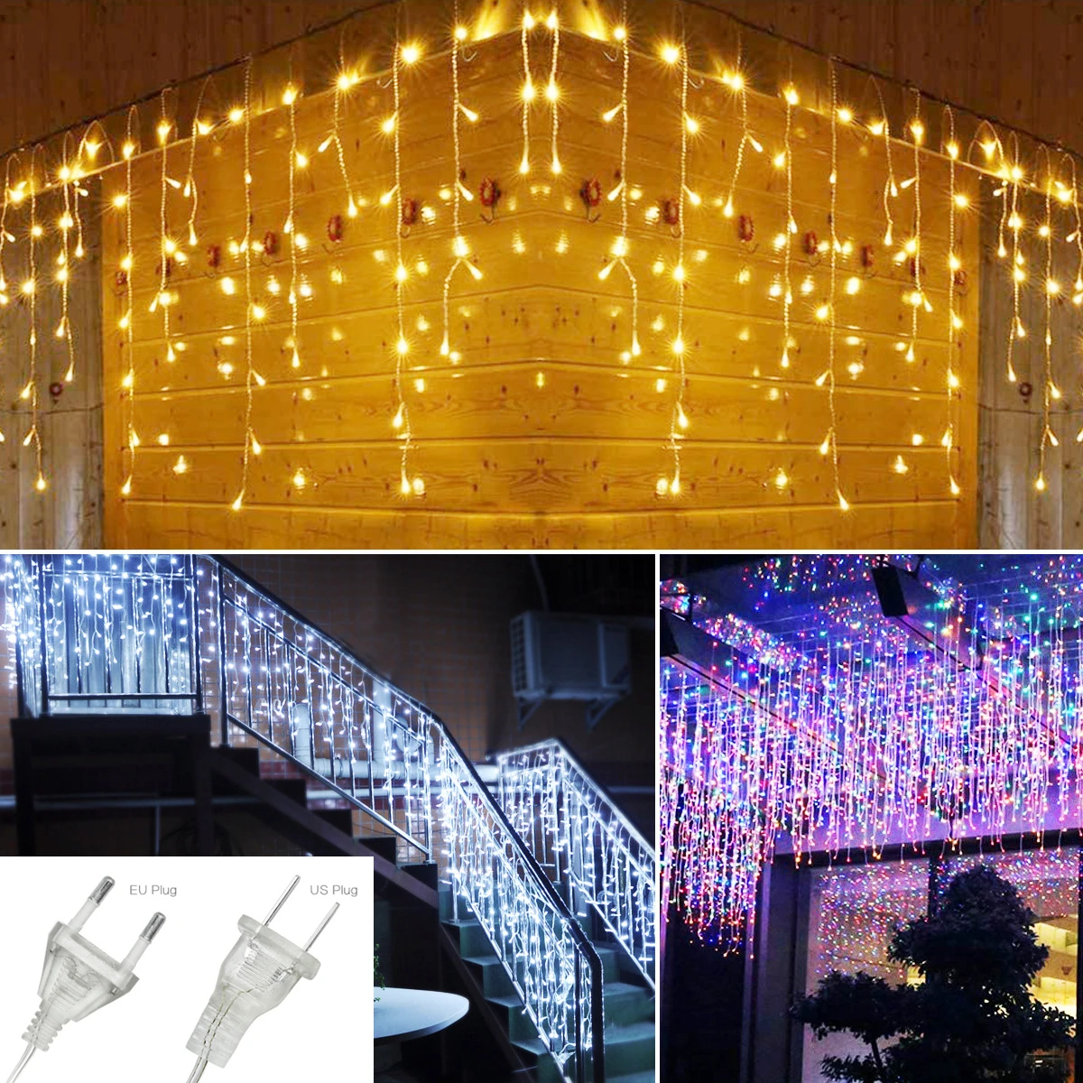 

5M Outdoor Christmas Light Curtain Icicle String Light Droop 0.4-0.6m Garland Curtain Lamp Holiday Decoration For Home Window