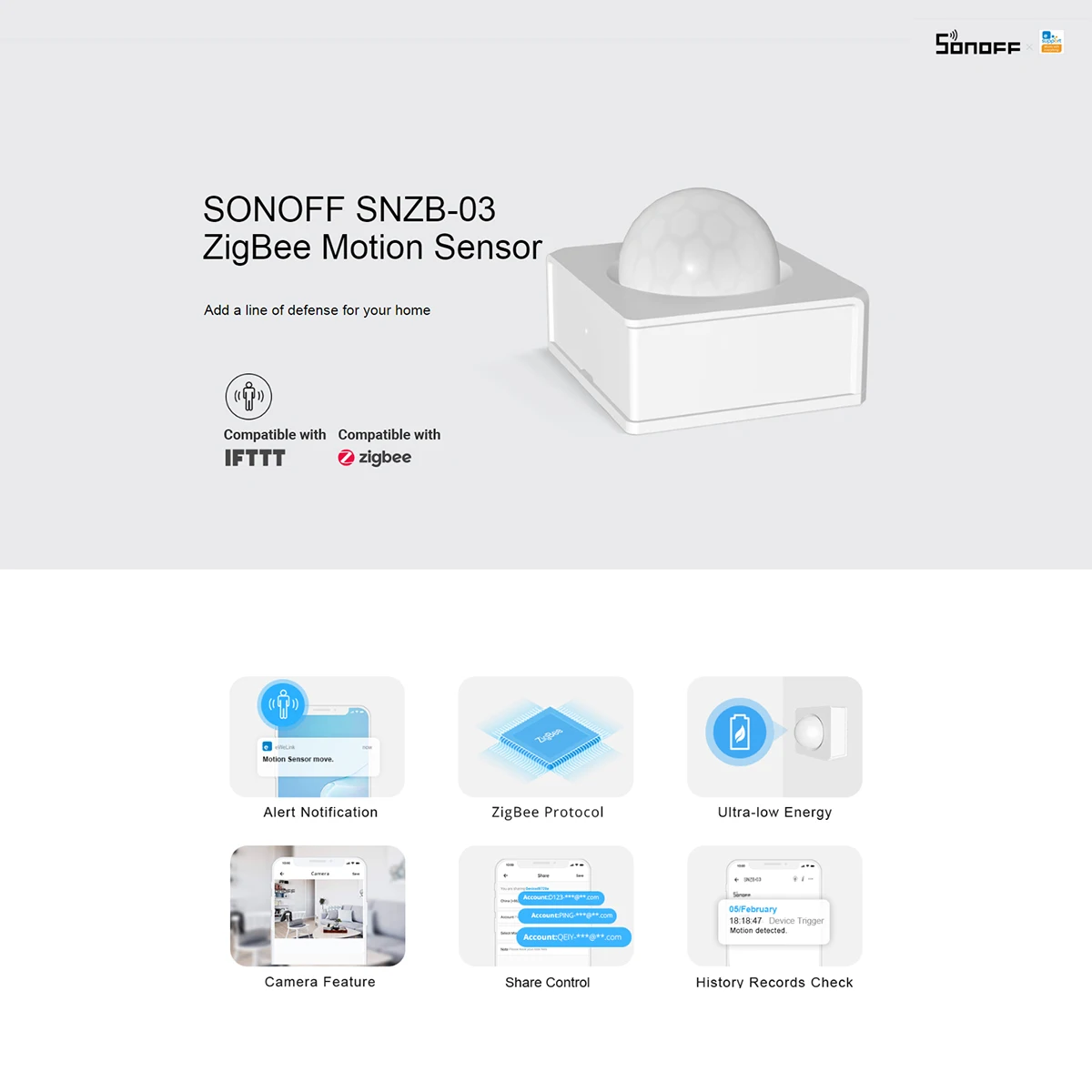 Датчик движения SONOFF SNZB-03 Zigbee Smart ZigBee с приложением eWeLink | Электроника