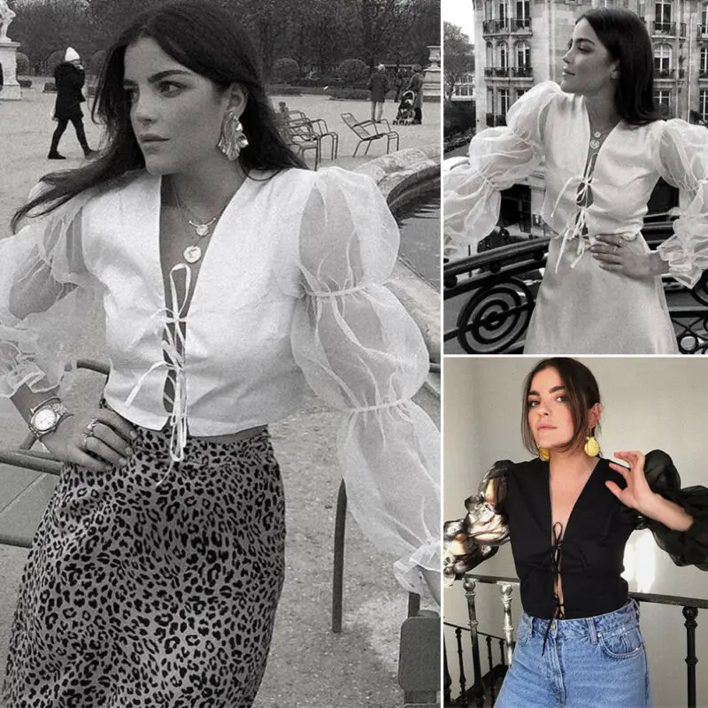 Женская прозрачная блузка в стиле ретро Повседневная с длинными