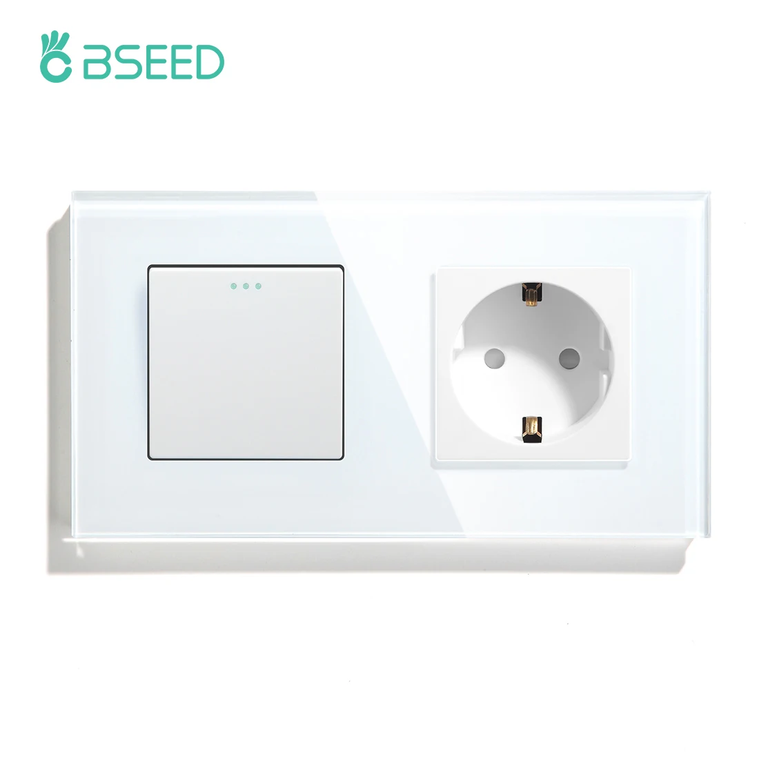 

Bseed Button Light Switch 1 Gang With EU Russia Standard Socket Plug Black White Gold Crystal Glass Panel Switch 16A 157mm