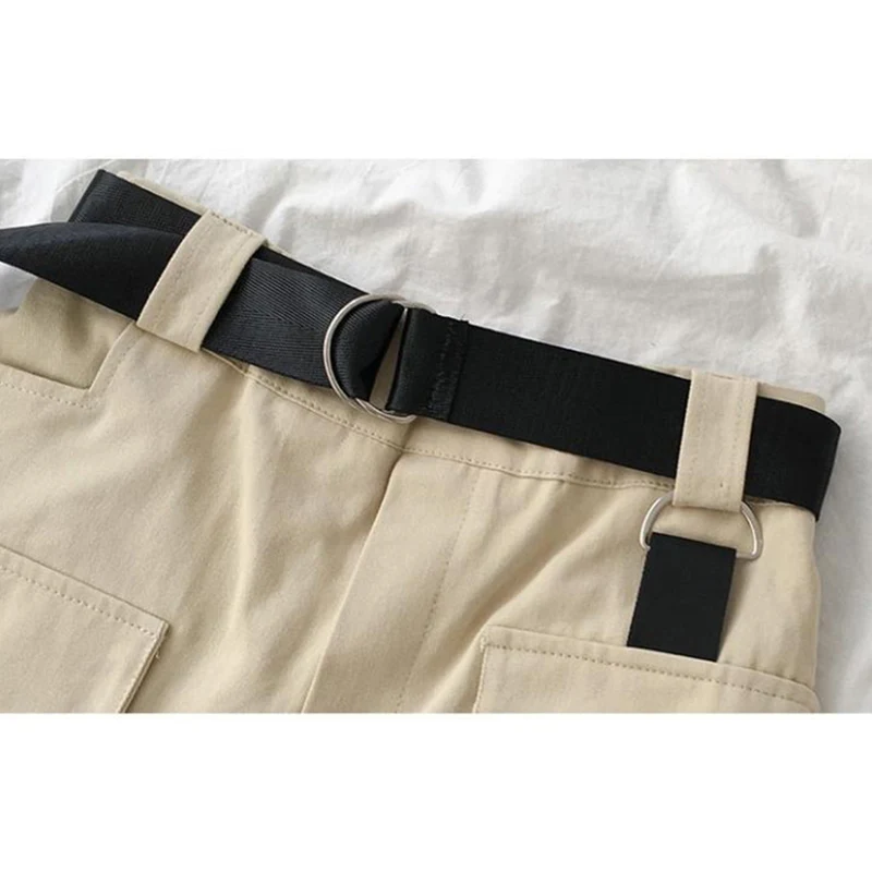

SURMIITRO 2021 Casual Summer Cargo Shorts Women Korean Style Short Pants High Elastic Waist Wide Leg Shorts Female With Belt