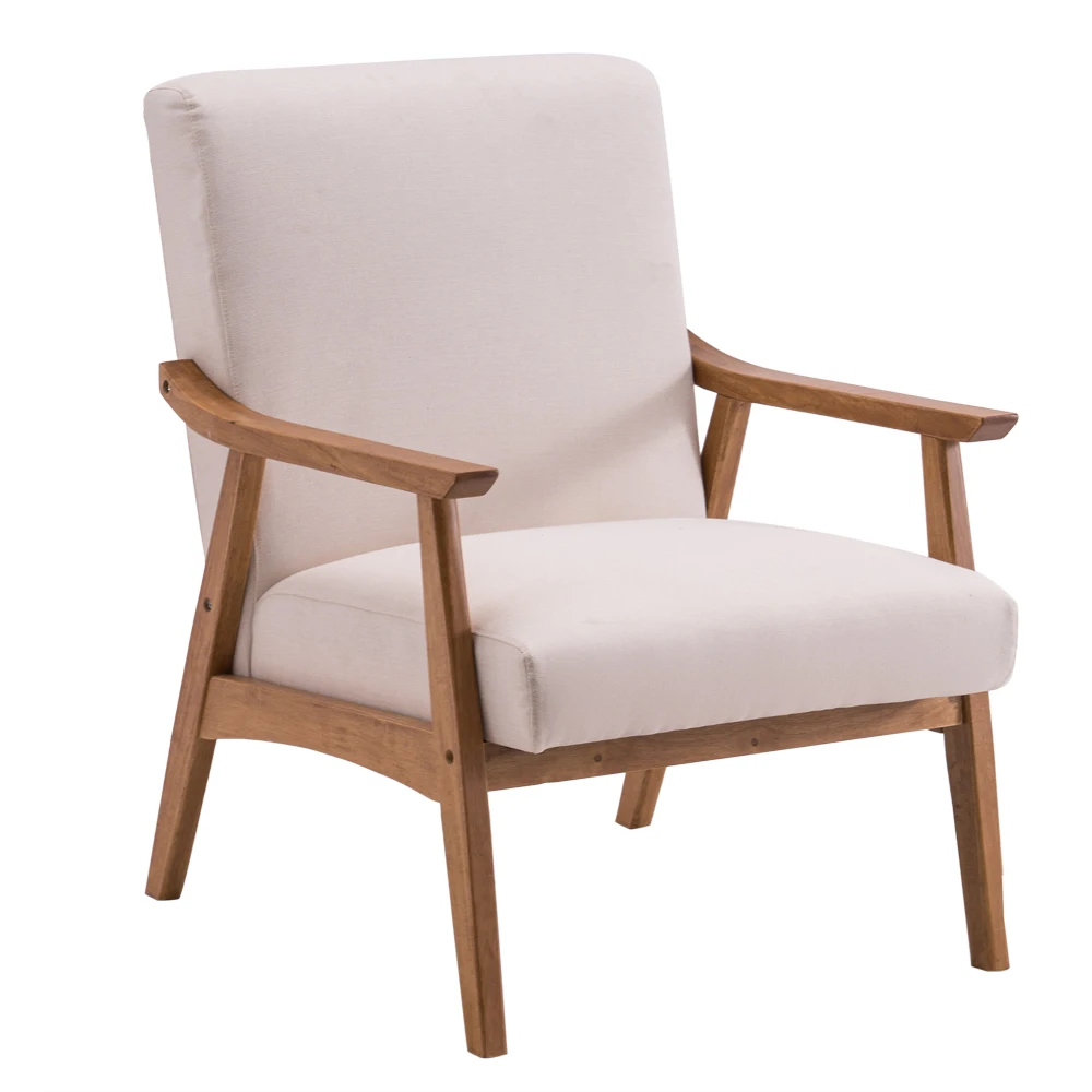 

Solid Wood Retro Simple Single Sofa Chair Recreational Chair Backrest without Buckle 67x72.5x82CM Beige[US-Stock]