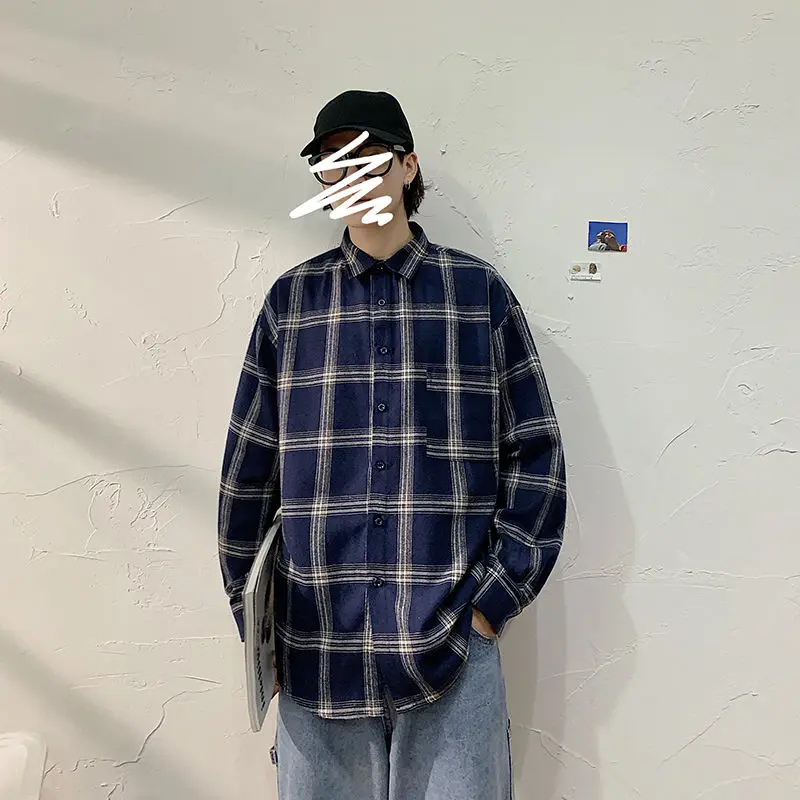 

Long Sleeve Shirts Mens Large Size M-5Xl Autumn Plaid Shirt Men's Fashion Retro Casual Shirt Men Streetwear Wild Loose