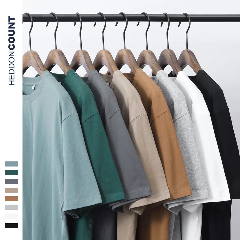 

Cotton round collar pure color T-shirt men loose with short sleeves
