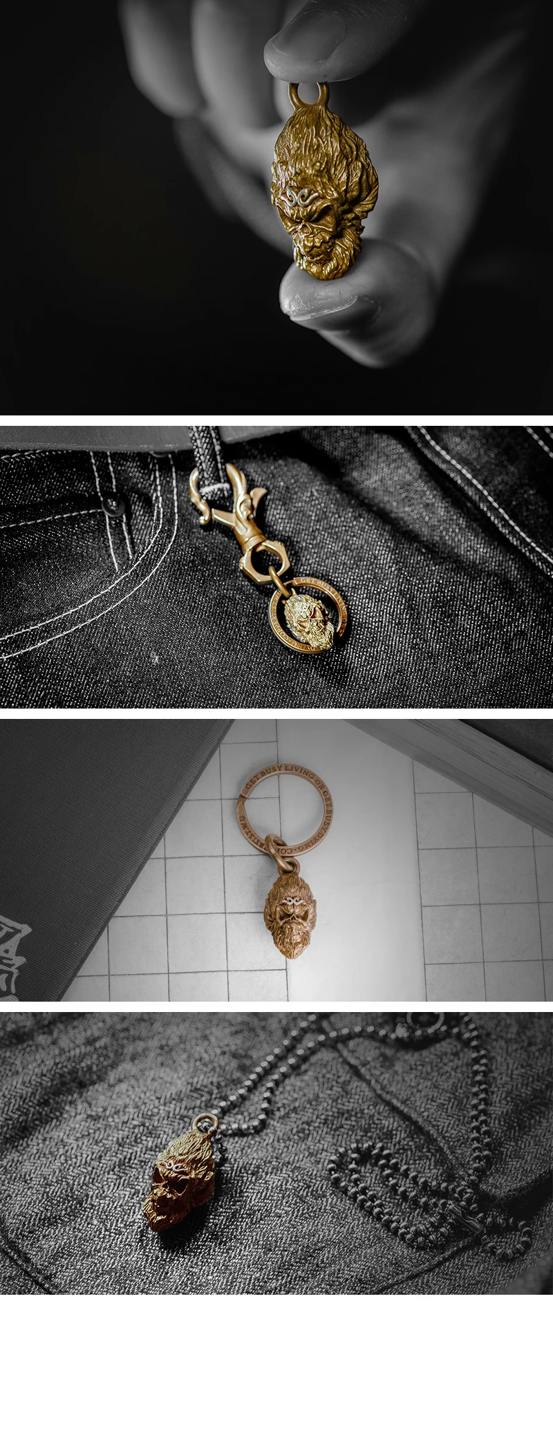 Coppertist. Wu Обезьяна Король Брелки Подвески латунь с серебром китайский супер герой Sun Wukong бронза Зодиак обезьяна ключи цепи