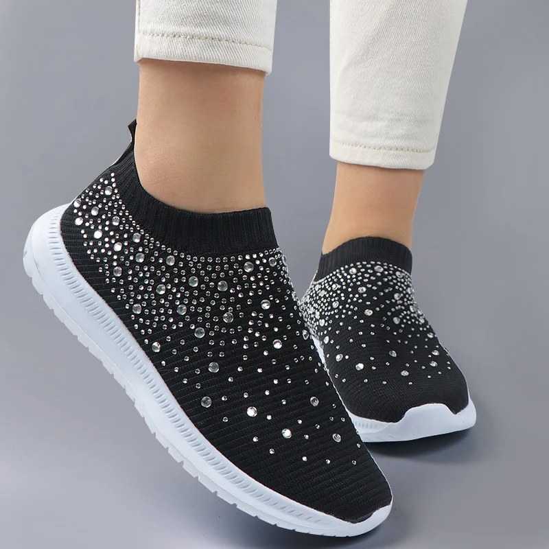 

2020 Women Trainers Knitted Sneakers Ladies Slip-on Sock Shoes Sparkly a44