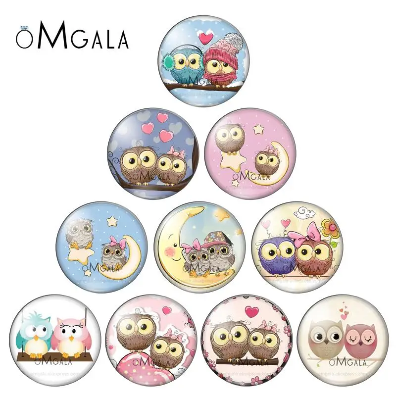 

New Lovely Owl 1lot(10pcs) 12mm/16mm/18mm/25mm Round photo glass cabochon demo flat back Making findings For baby darling Gfits