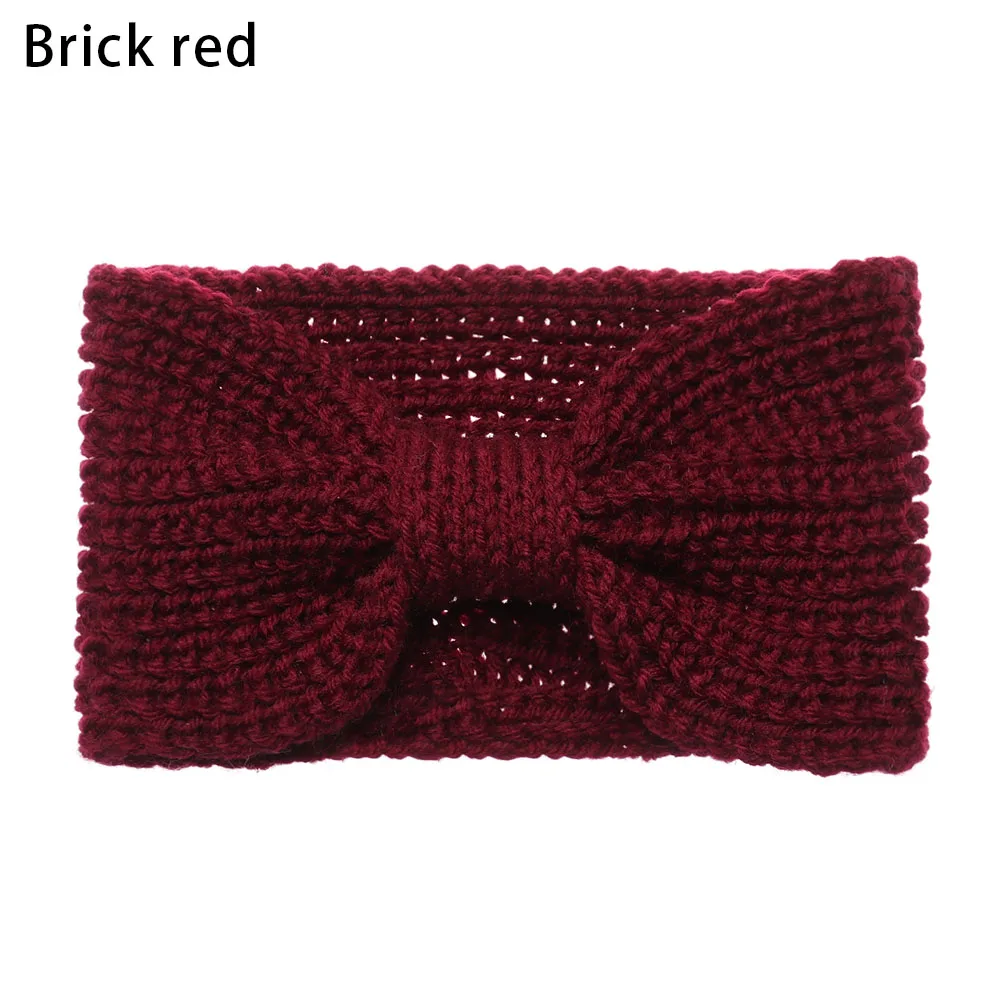 brick red Новинка, женские вязанные крючком шерстяные повязки на голову, зимние богемные плетеные повязки для волос, одноцветные повязки для волос ручной работы - Цвет: brick red