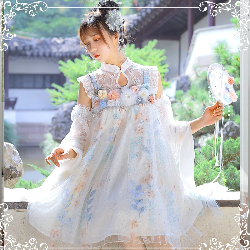 

Chinese Style Sweet Lolita Dress Vintage Embroidery High Waist Princess Hanfu Dresses Kawaii Girl Gothic Lolita Jsk Loli Cos