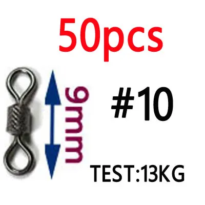 50pcs size 10 20 штук/50 шт высокое Скорость морской рыбалки тиснением прокатки «Три в одном» поворачивается на твердые кольца леска Разъем рыболовные снасти аксессуары - Цвет: 50pcs size 10