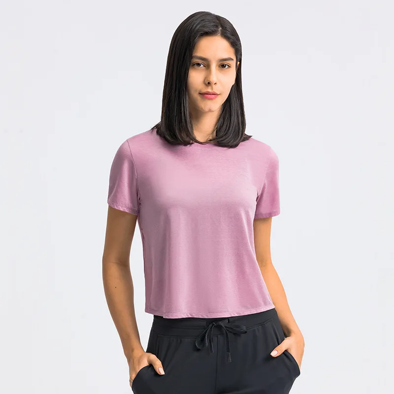 

New Round Neck Loose Breathable Sports Short Sleeve Women's Moisture Wicking Running Fitness Short Yoga Wear