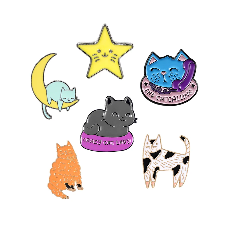 Ленивый спящий Кот эмалированная брошь черно белый узор котенок отворот булавка