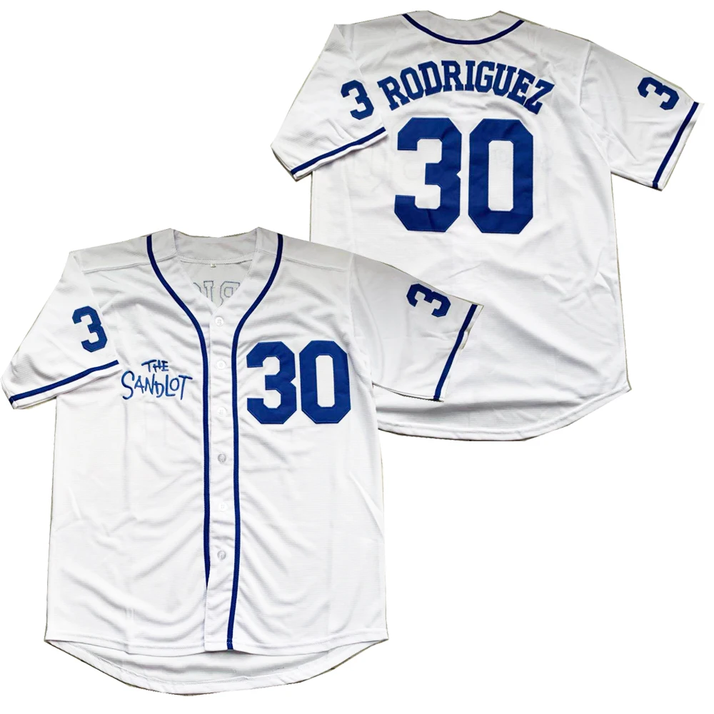 BG baseball jerseys THE Sandlot 30 ROORIGUEZ jersey Outdoor sportswear Embroidery sewing white blue font Hip-hop Street culture