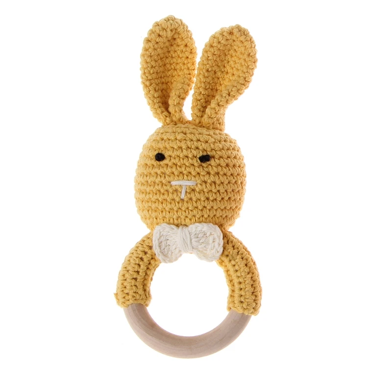 

Baby Bunny Ear Teether Wooden Teething Ring Newborn Sensory Toy Shower Gift XX9E