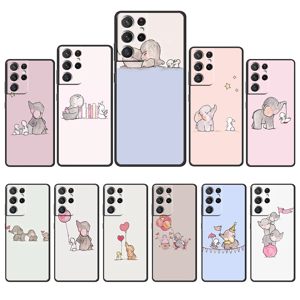 

Elephant and Bunny Draw for Samsung Galaxy S22 PRO S21 S20 FE Ultra S10e S9 S8 S7 S6 Plus Edge 5G Black Phone Case Cover