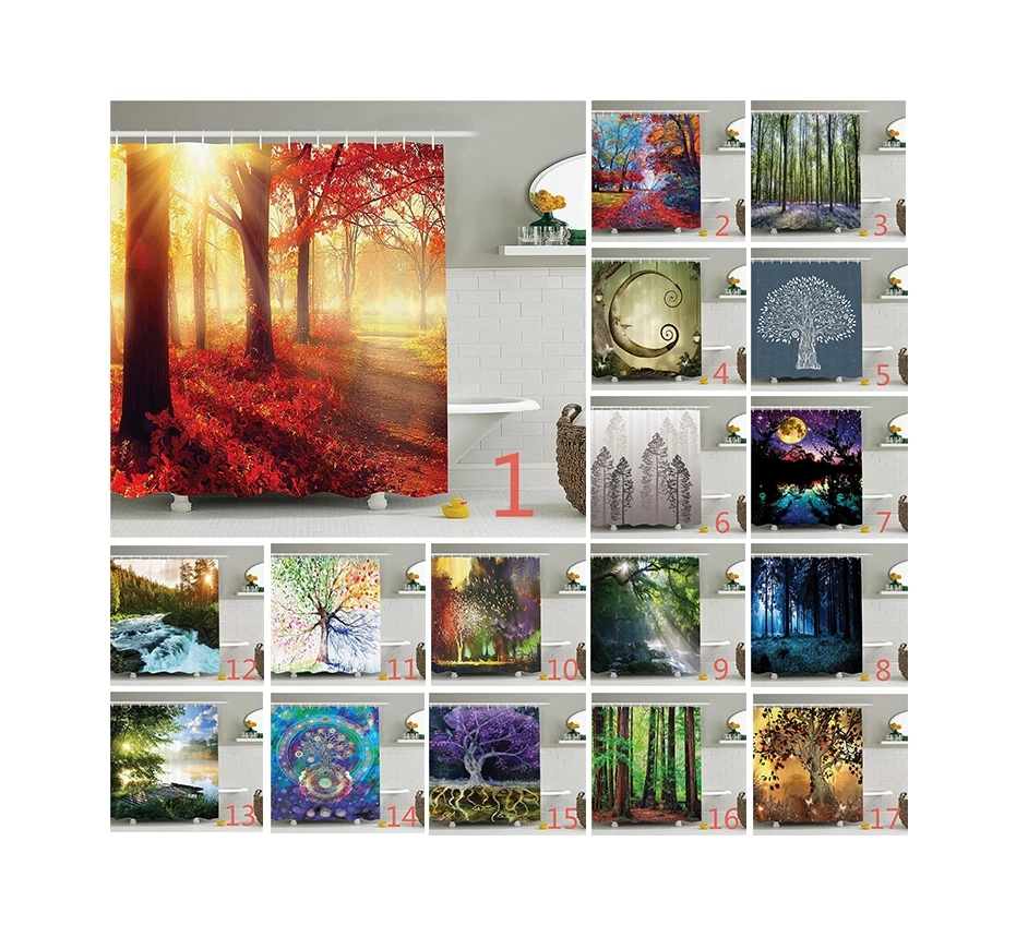 

Сценическая коллекция декора, занавеска для душа из полиэстера для ванной комнаты с крючками