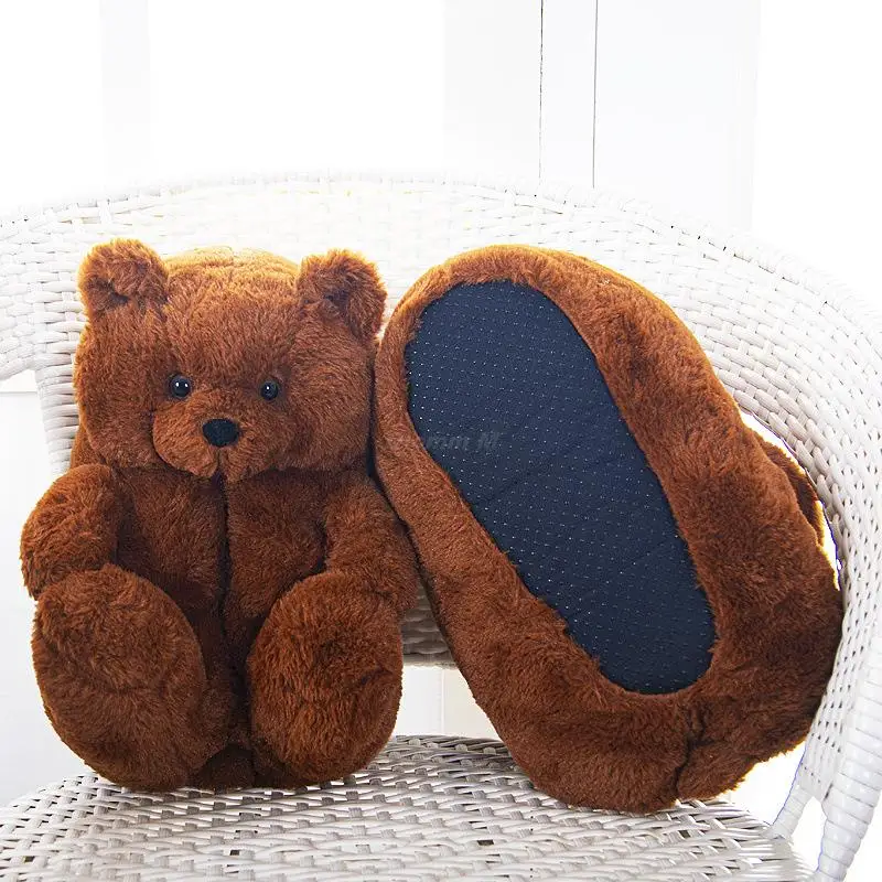 

Women Teddy Bear Plush Slippers Cartoon Cute Bear House Slipper Winter Warm Furry Faux Fur Slides Woman Furry Flip Flop Shoes