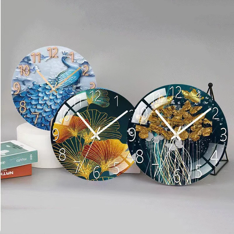 

30cm Modern Wall Clock Living Room Nordic Creative Household Fashion Glass Punch-free Light Luxury Silent Watch Simple Quartz