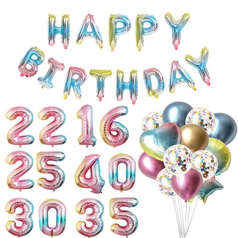 

Шары надувные с градиентом для дня рождения, 16, 22, 25, 30, 35, юбилей, вечеринка, украшение