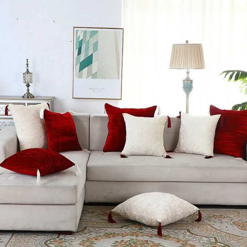 Бархатный Чехол для подушки однотонный чехол с кисточками и кружевом дивана