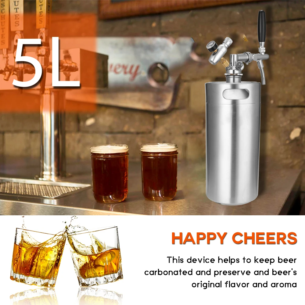 Мини пивной бочонок из нержавеющей стали с регулируемым краном и СО2 инжектором