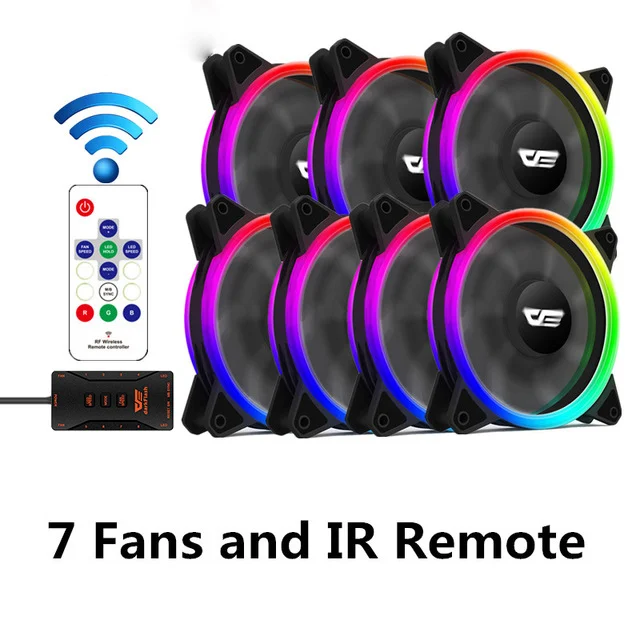 Aigo чехол для компьютера, ПК, вентилятор, DR12-Pro, Aura Sync, кулер, вентилятор RGB, регулируемый светодиодный, 120 мм, тихий, дистанционный, для компьютера, кулер, охлаждение, чехол для процессора, вентилятор - Цвет лезвия: 7 fan and controller