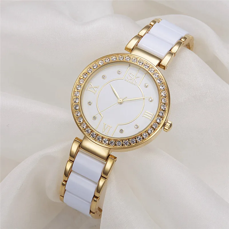 

2020 Fashion Casual Crystal Rhinestone Ladies Watch Stainless Steel Strap Waterproof Quartz Ladies Watch Simple Style Watch