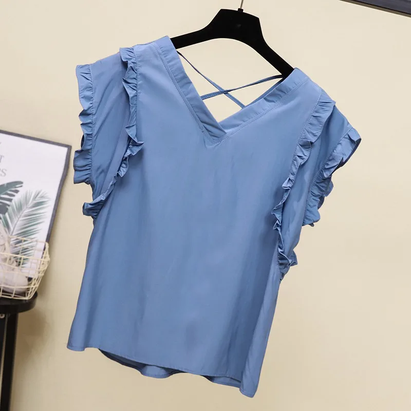 

Fashion Women Top Blouses V-neck Shirts Chiffon Casual Vintage Tops Women's Blouse x