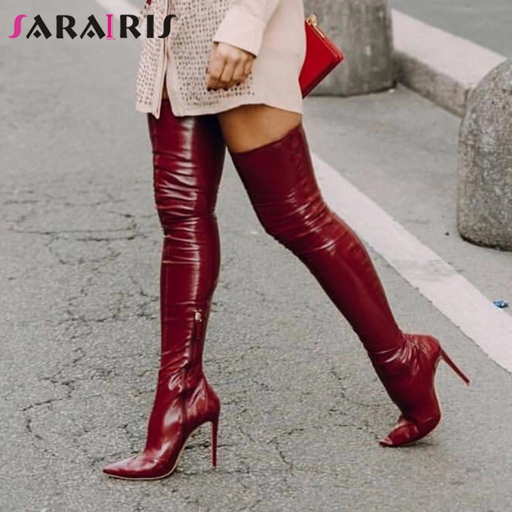 

SARAIRIS New Fashion Female Over The Knee Boots Pointed Toe Zip Thin High Heels Thigh High Boots Women 2020 Sexy Shoes Woman