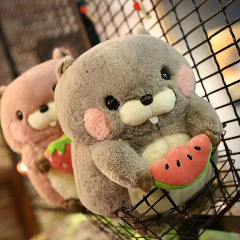 

30cm Hamster with Fruit Pillow Down Cotton Groundhog Plush Toy Soft Stuffed Hamster Doll Cushion Cartoon Cute Gift For Child Kid