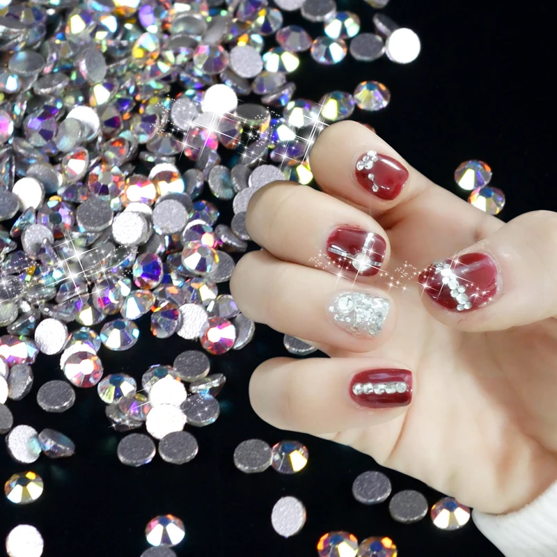 

1 Pack Total 1440 Pcs SS3 SS6 Optional Crystal AB Nail Rhinestones Flat Back Non Hotfix Glitter Stones DIY 3D Phones Decor