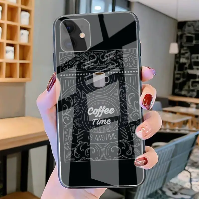 

Coffee Phone Case Tempered Glass For Iphone6plus 6S 7 7plus 8 X XS XSmax XR 11 12 Pro Max 12mini