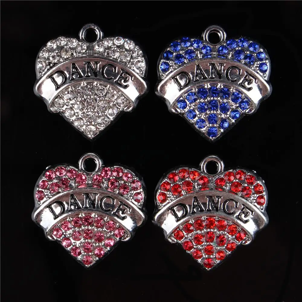 

5PCS DANCE Love Heart Crystal Charm Dangle Pendant For DIY Necklace Bracelet Chain Party Wedding Gift