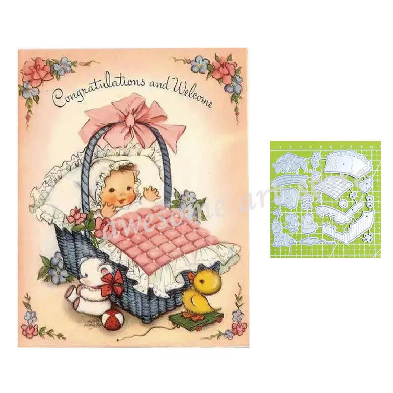 

Cute Baby In Carriage Metal Cutting Dies Infant Duck Doll Dies For DIY Craft Scrapbooking Card Decorative Stencils Paper Mold