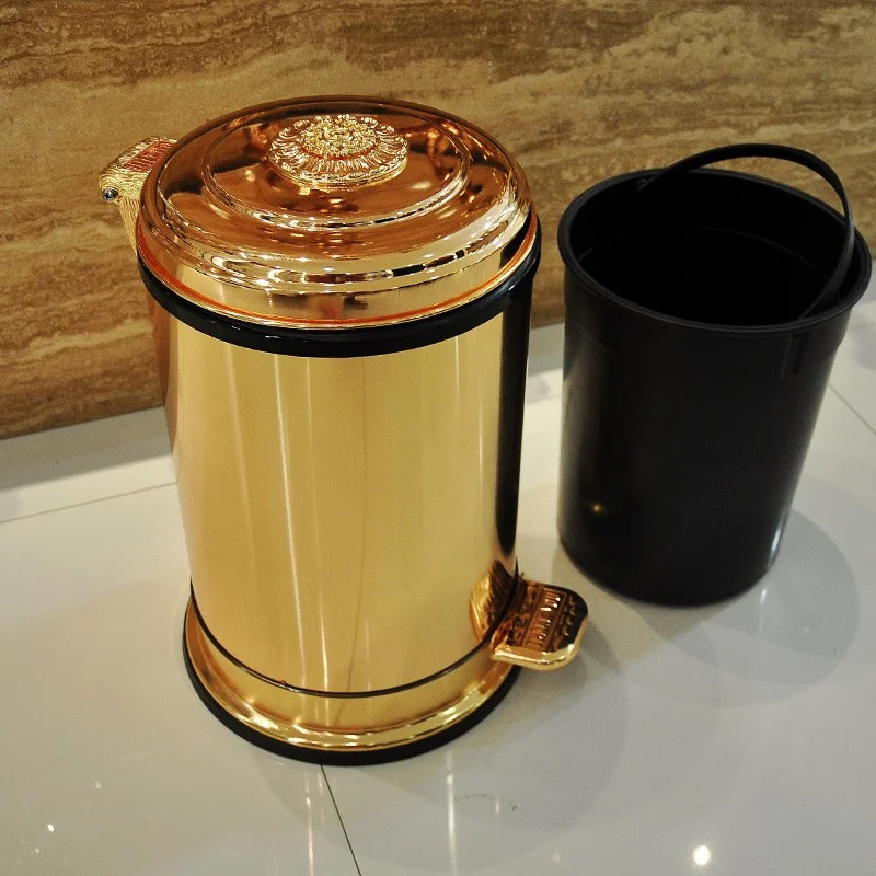

European metal trash can upscale creative luxury top grade stainless steel toilet trash can with cover hotel kitchen bathroom