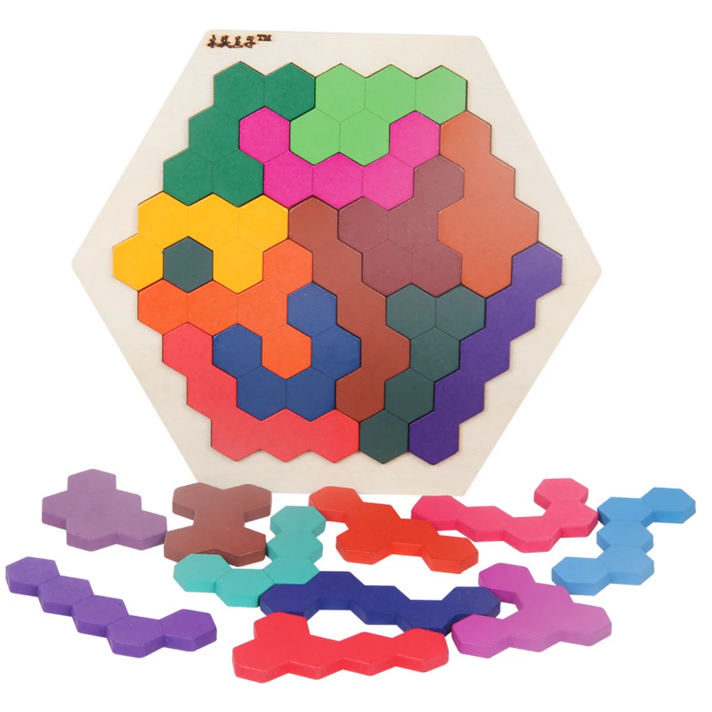 Деревянные красочные шестиугольные головоломки Tangram настольные игры IQ Обучающие