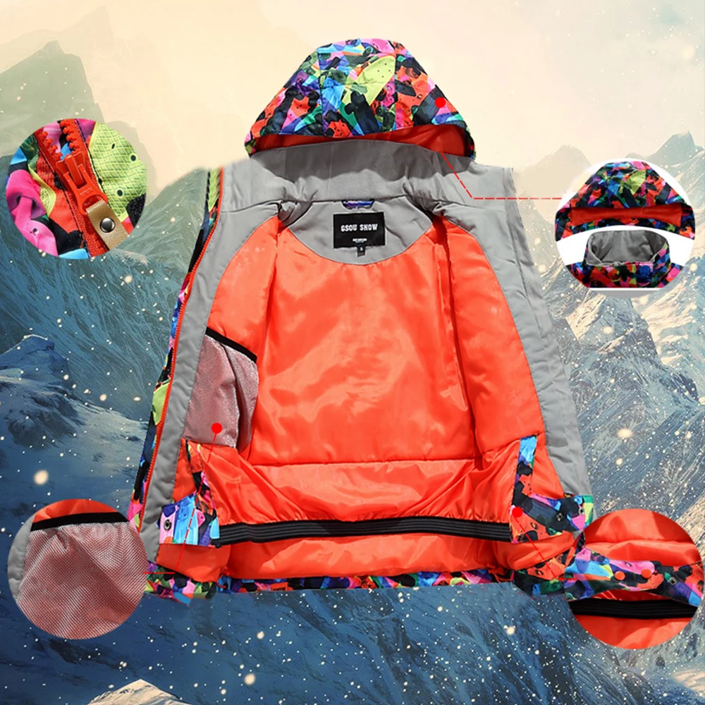 GSOU зимние лыжные куртки для девочек уличная детская куртка сноуборда зимняя