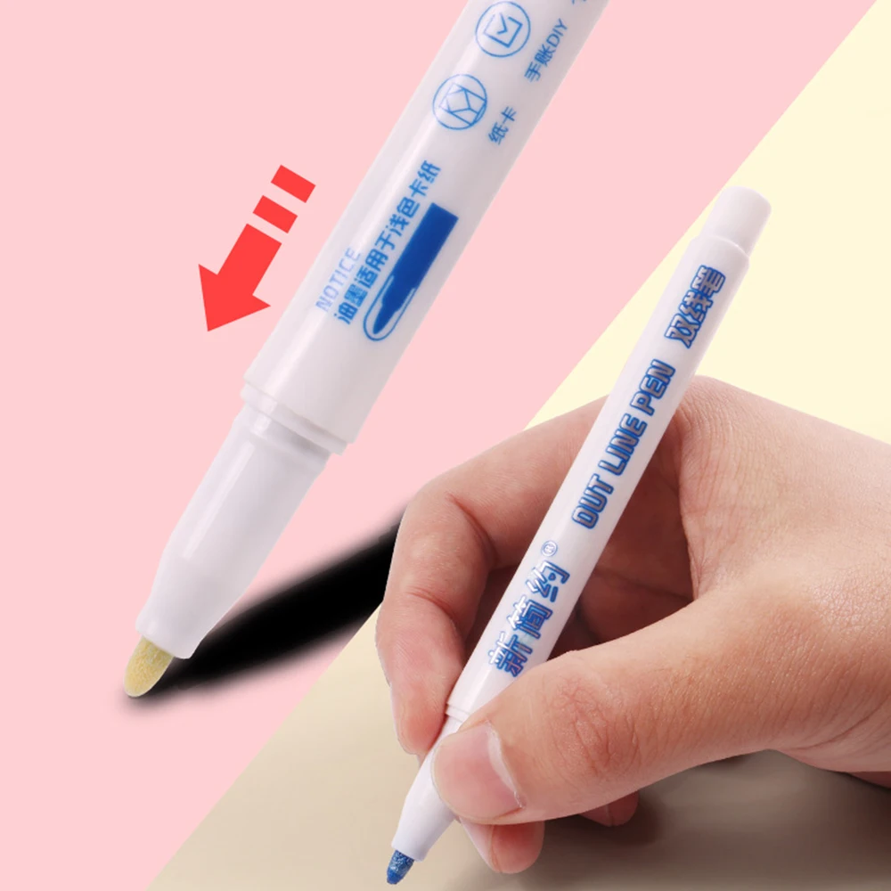 8 шт./компл. двухрядные художественные ручки с металлическими линиями маркеры