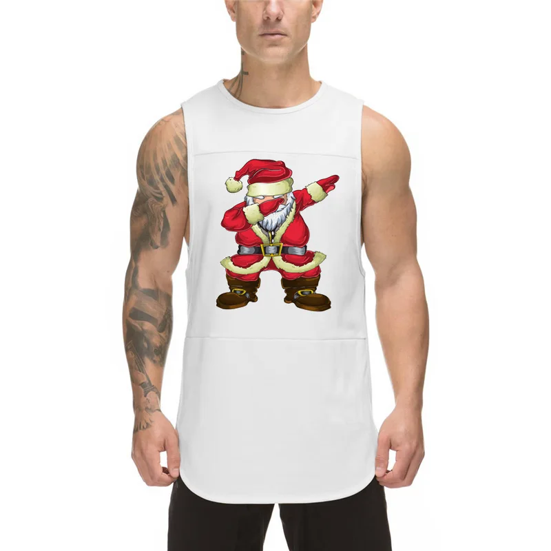 

2021 Christmas Tank Top Men Dabbing Santa Claus Printed Sleeveless shirts Funny Vest Bodybuilding and Fitness Gym Clothing