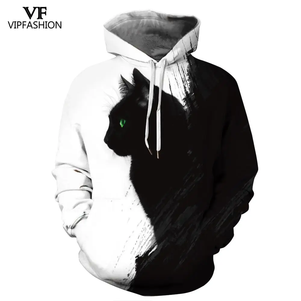 Мужские толстовки с длинным рукавом и капюшоном VIP FASNHION 2019 черно белый