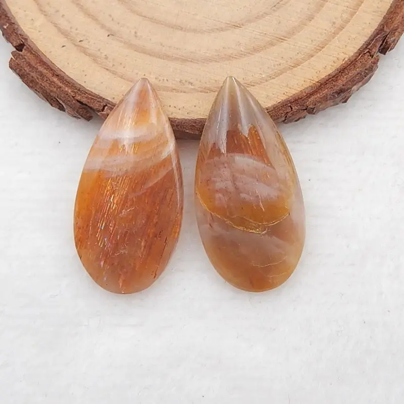 

Sales 1Pairs Natural Stone Sun Stone Cabochons 29x15x3mm 4g Trendy Jewelry DIY Jewelry Cabochons Accessories